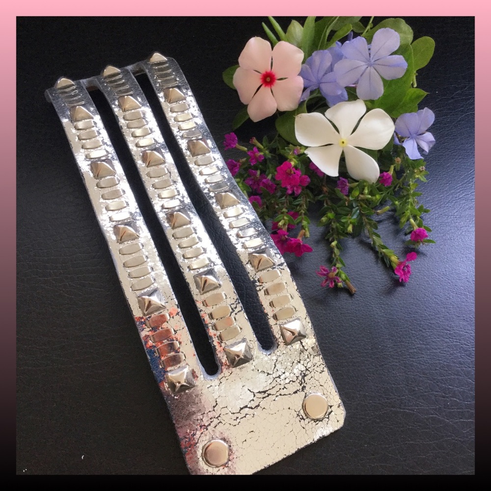 Silver studded leather cuff bracelet